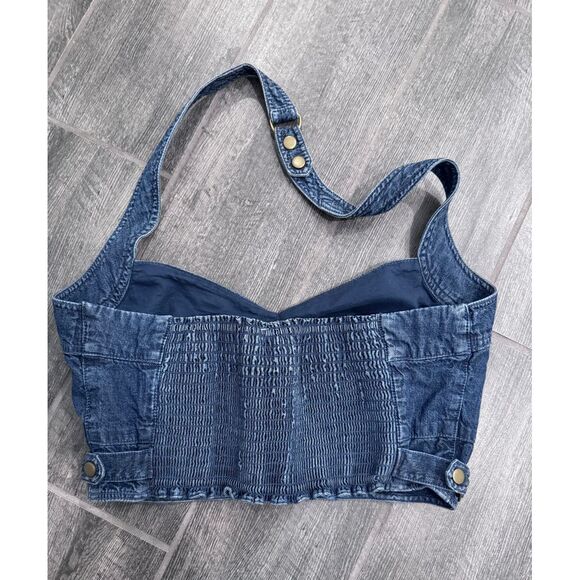 Free People Womens Tightly Bound Denim Halter Top Size‎ Medium Buttons - Picture 5 of 7